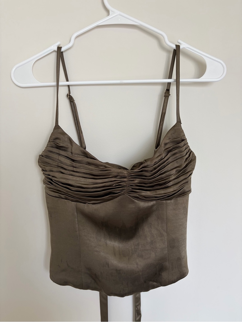 Meshki Olive Ruched Satin Camisole